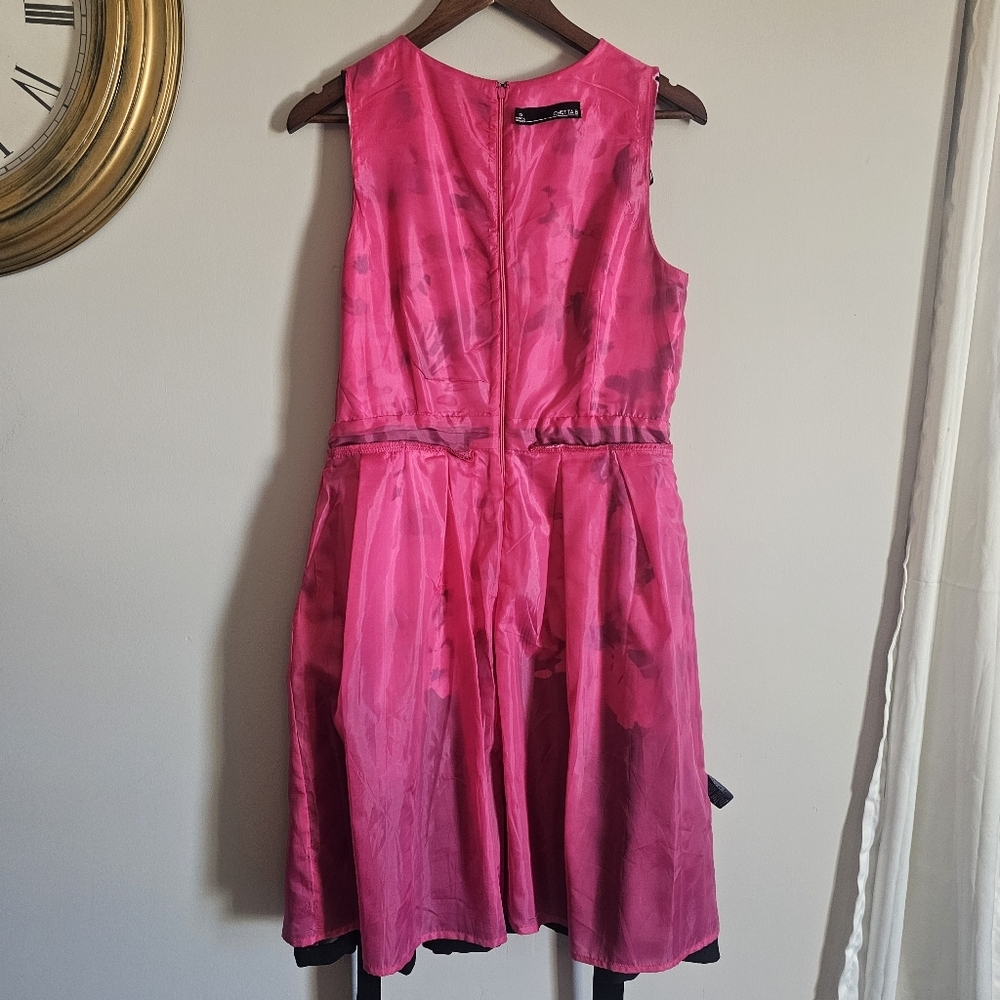 Chetta B‎ Pink Black Floral KneeLength Pleated Midi Dress Y2K Barbiecore Size 10 - Picture 13 of 13
